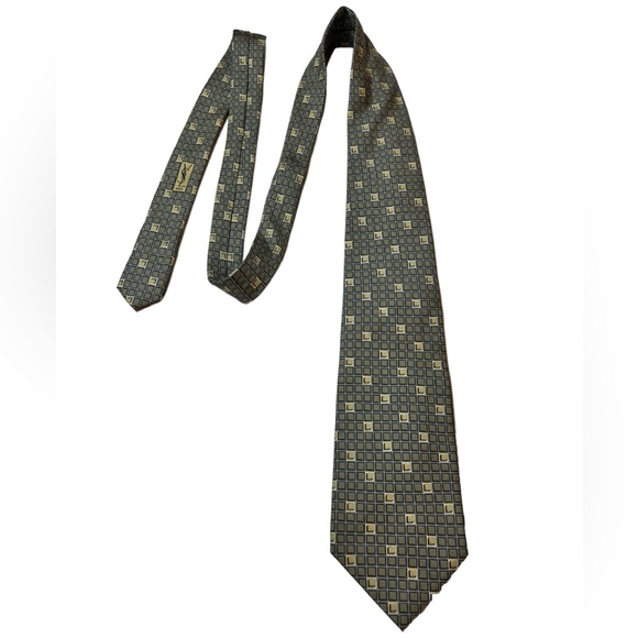 Yves Saint Laurent YSL Vintage Italian Silk Tie Geometric Cube Pattern - Picture 1 of 9
